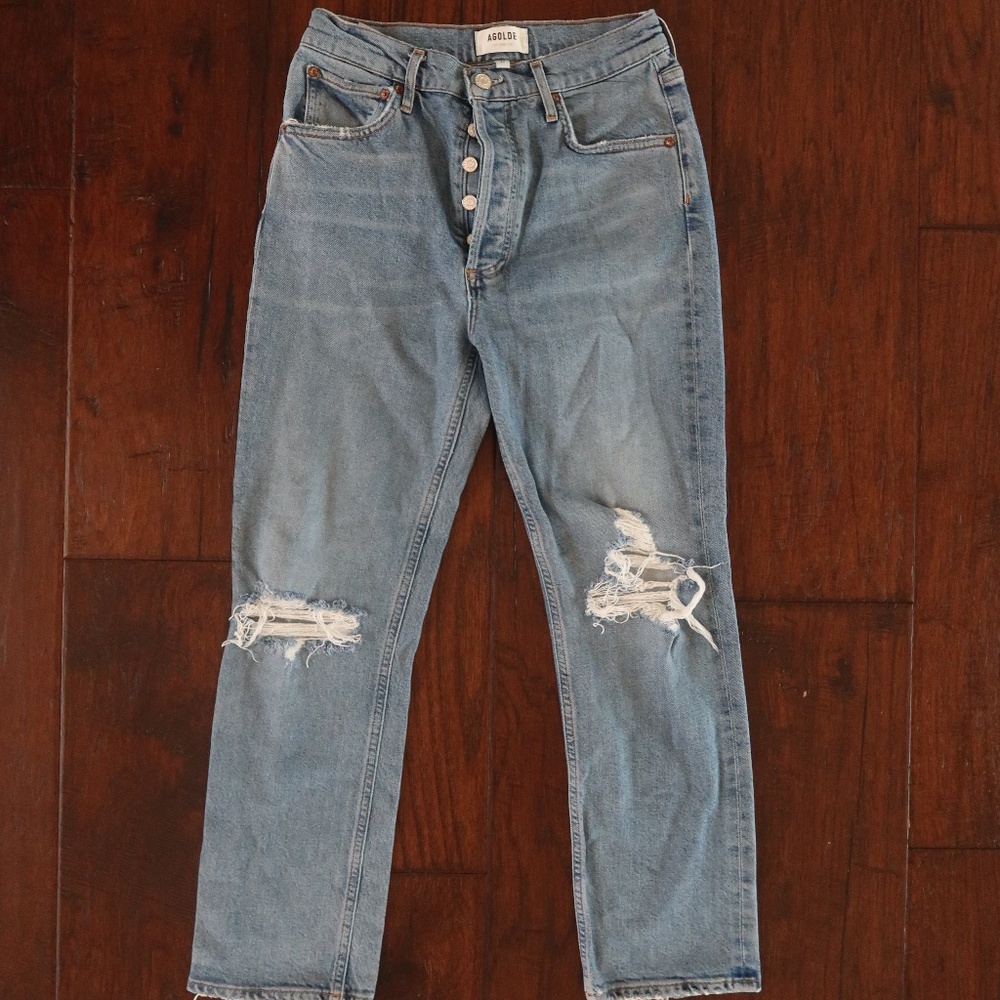 AGOLDE Light-Wash Distressed High-Rise Jeans Size 27